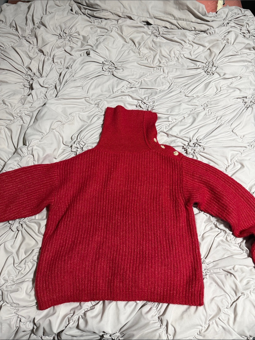 Joe Fresh Red Ribbed Turtleneck Sweater with Shoulder Buttons